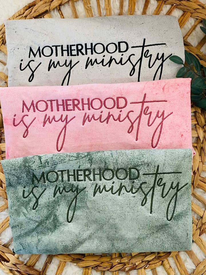 Embroidered Motherhood is My Ministry Christian Shirt for wholesale by Ruby KoKo Designs