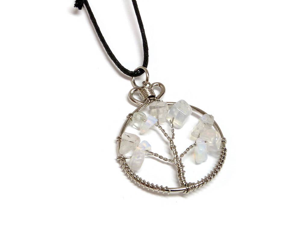 Pichincha - Wholesale Pendant/Charm Necklace - Round Chip Stone Tree of Life Wire Wrapped Pendant Necklace4