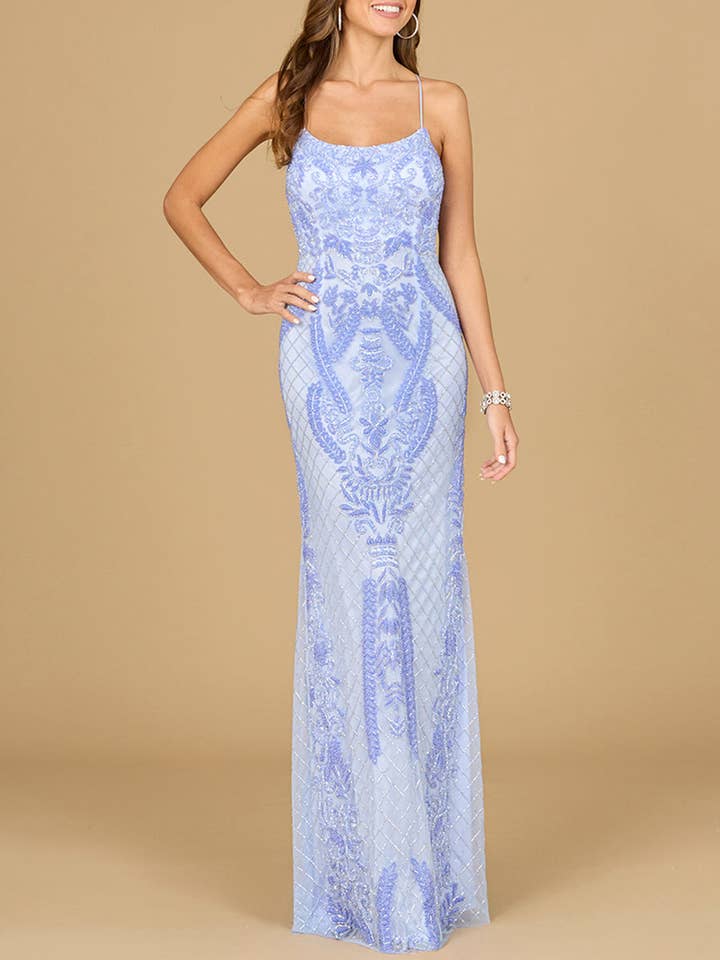 Lara 29577 - Jurk met ronde hals en open rug met vetersluiting voor wholesale door Lara New York