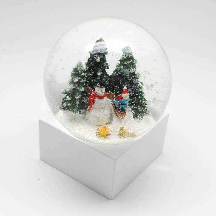 Schneekugelhaus - Wholesale Desk Globe - Snowman snow globe on white square base “Pure-line” 10 cm diameter