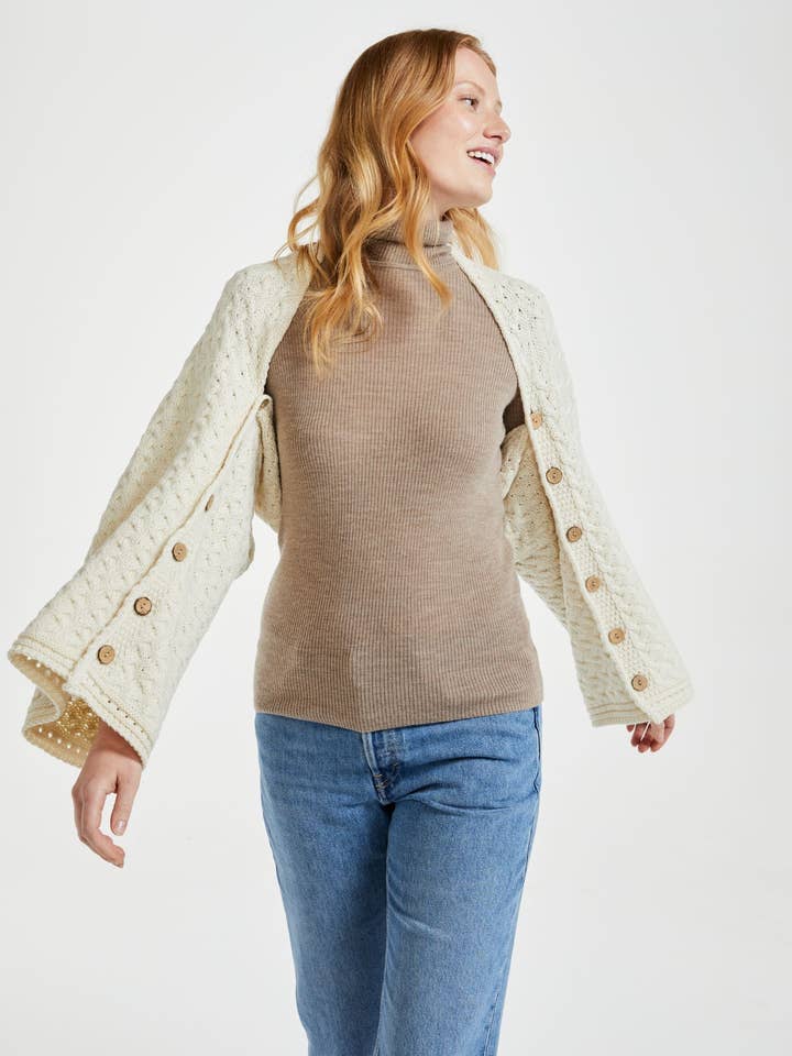 Glenbeigh Aran Cape - Cream for wholesale by Aran Woollen Mills