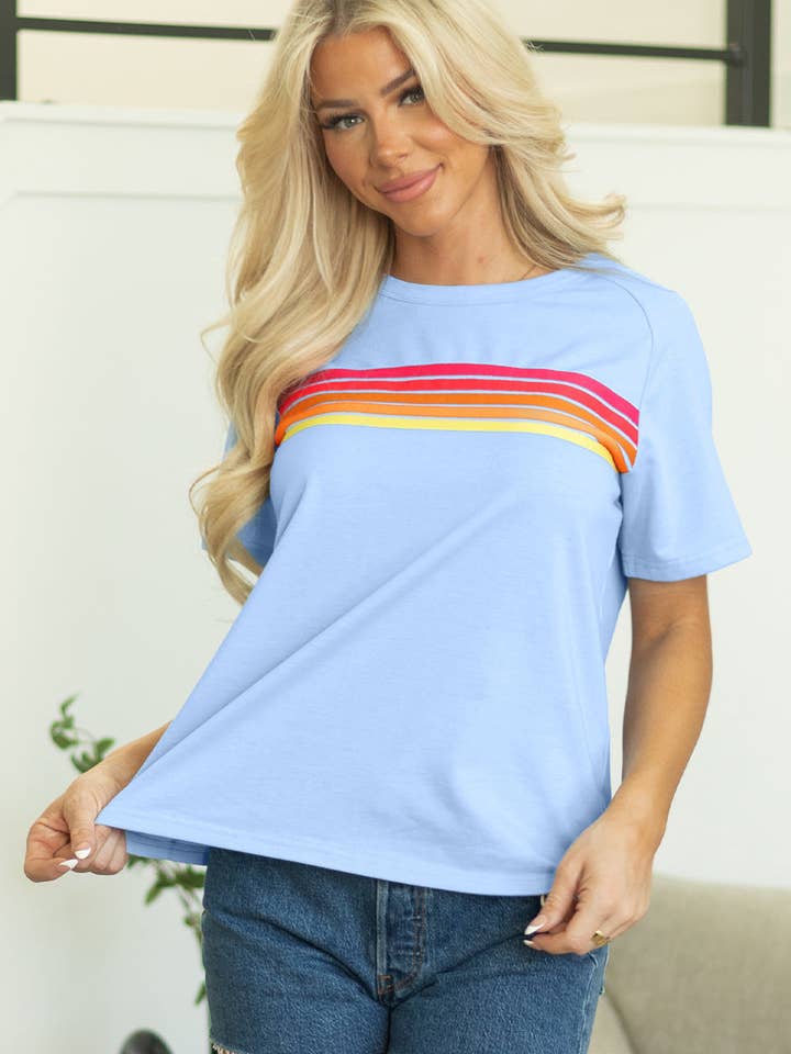Beau Blue Priscilla Striped Patch Front Casual Top for wholesale on Faire4