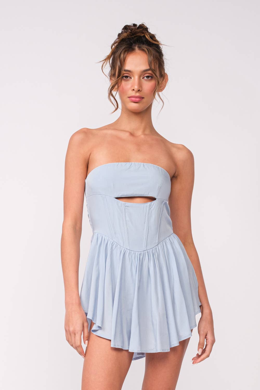 Sky to Moon - Wholesale Romper - Women's - SOLID COLOR FRONT CUTOUT MINI ROMPER DRESS5