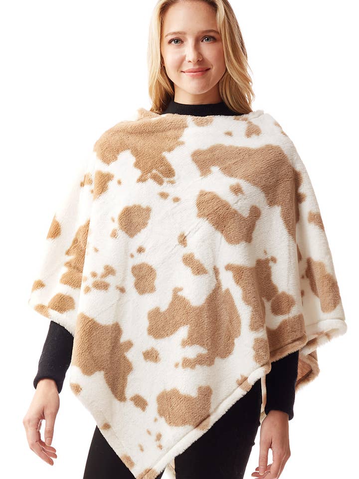 Fashion City – Engroshandel Poncho - Dame – Kvinders ko Print blød imiteret pels Poncho
