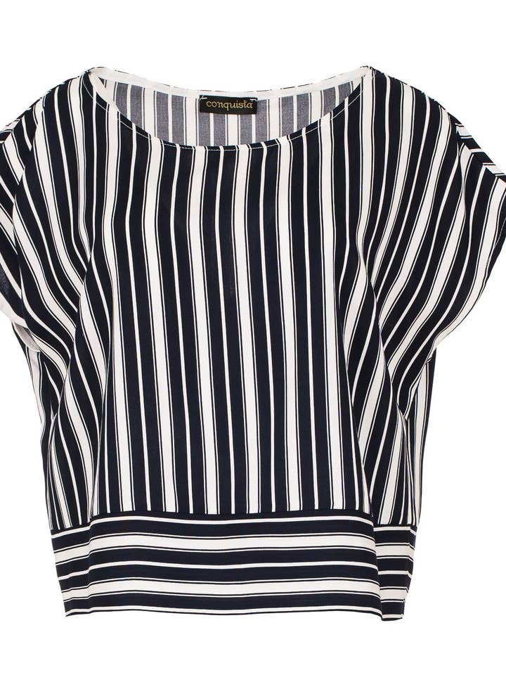 Navy Striped Top with a Boat Neckline for wholesale by conquista