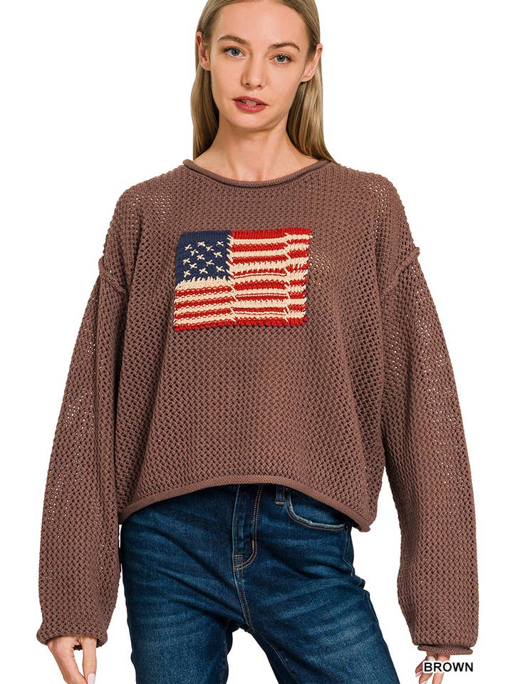 42POPS - Wholesale Knit Sweater - Women's - ...._ SI-28045 4th of July American Flag Crew Neck Sweater5