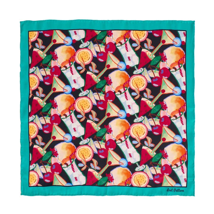 "Party Time" Silk Pocket Square for wholesale by Lost Pattern NYC
