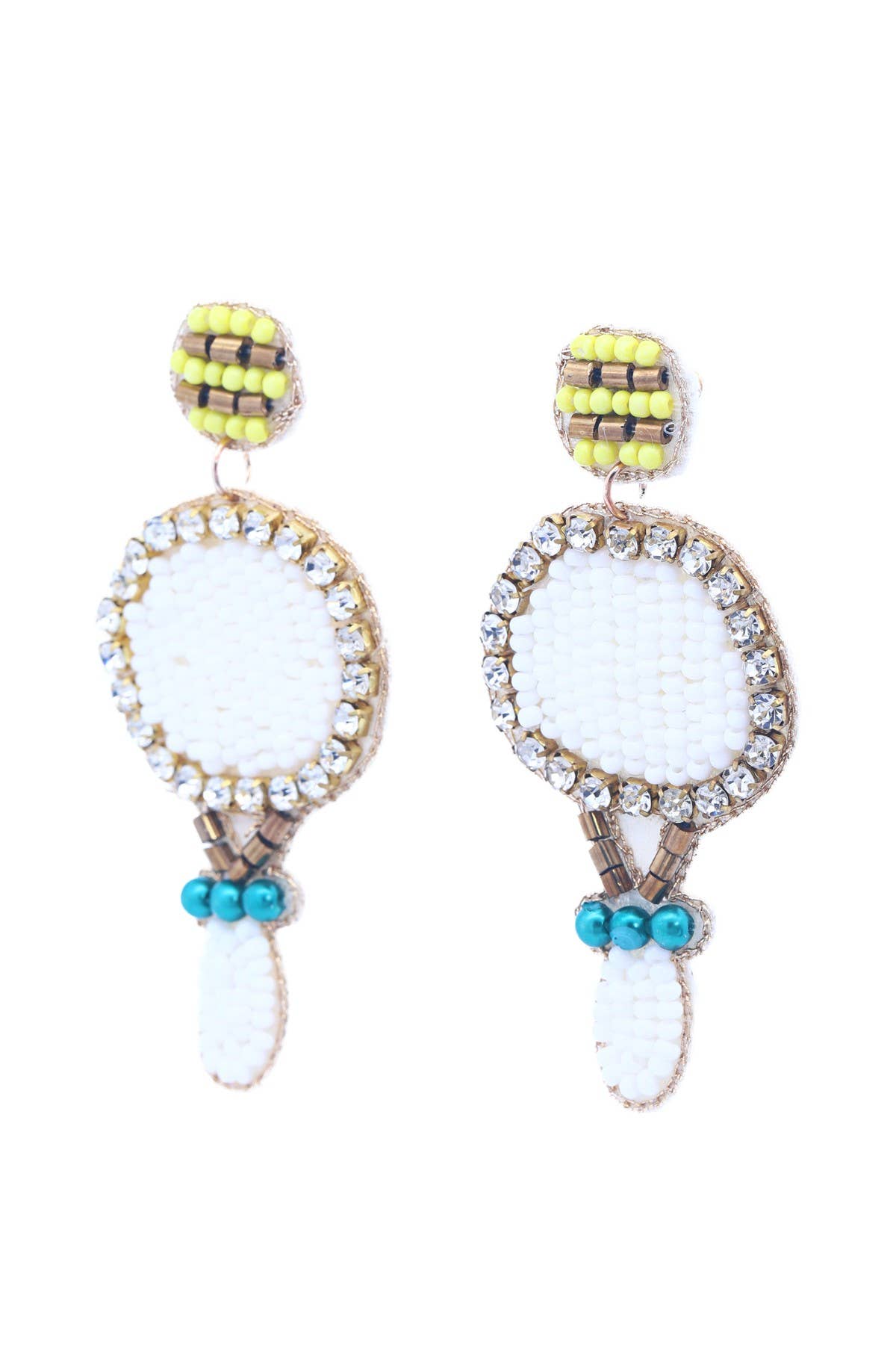 WHITE GDWHT  Sports Tennis Racket Bead Drop Earrings for wholesale on Faire1