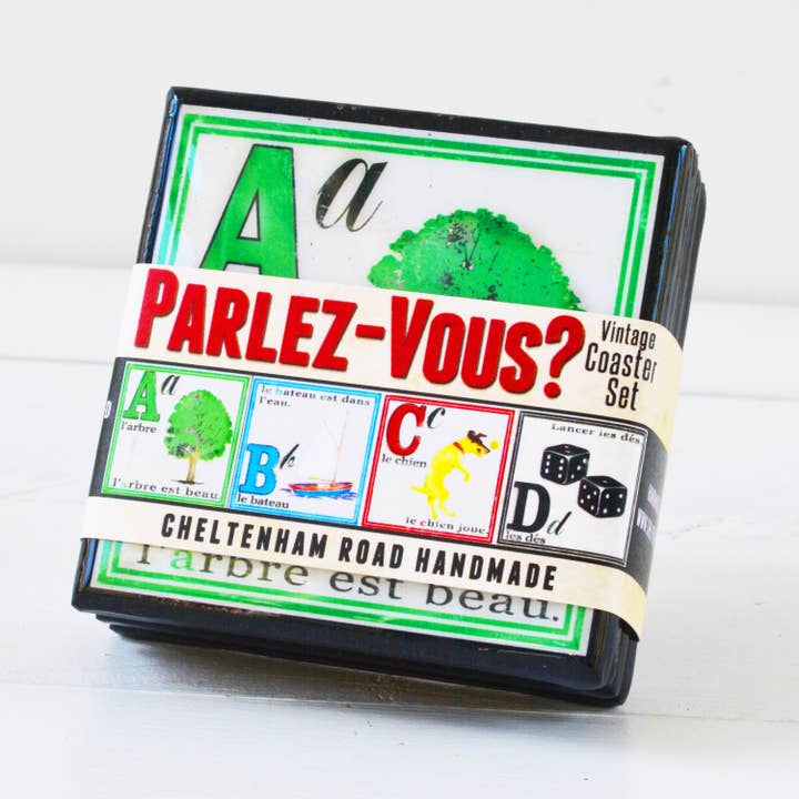 Cheltenham Road - Wholesale Coasters - Vintage French ABC Flashcard Coaster Set