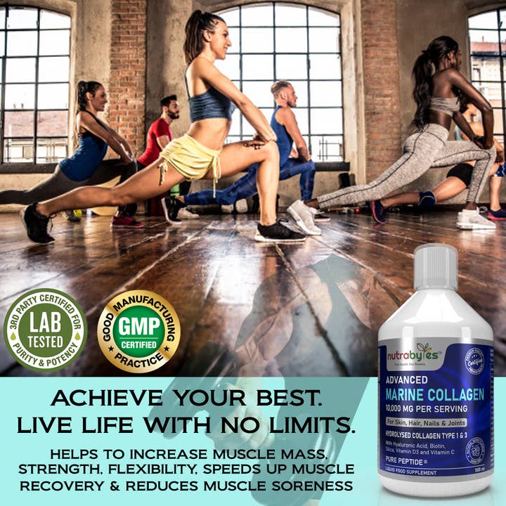 NUTRABYTES - Venta al por mayor Suplementos/vitaminas para beber - Líquido de colágeno marino con ácido hialurónico, sílice y vitamina C