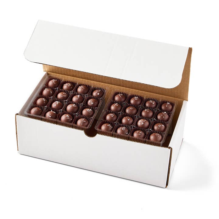 Milk Chocolate With Sea Salt Truffle, 96 pc bulk box for wholesale by Vosges Haut-Chocolat