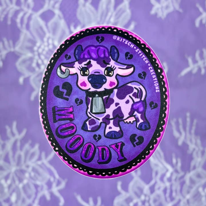 Moody Cow Vinyl Sticker for wholesale by Kitsch Stitch Creations