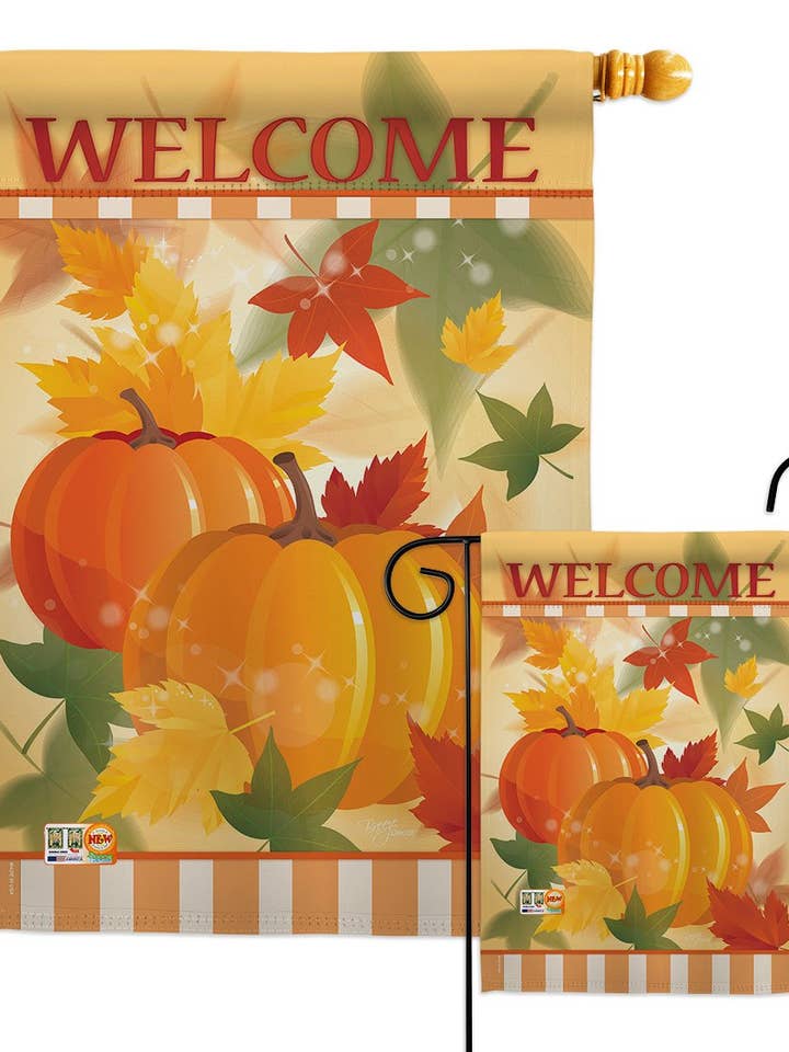 Welcome Fall Pumpkins Falltime Harvest Autumn Decor Flag for wholesale by Two Group Flag Co