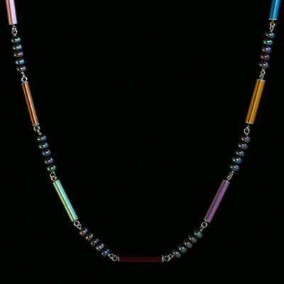 Knitting needle link necklace with pearls for wholesale by Amy Pfaffman Jewelry