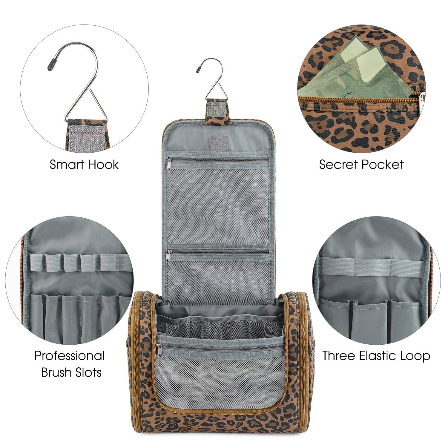 wandf – Bolsa de higiene pessoal - Mulher por atacado – wandf Bolsa de Viagem Suspensa para Higiene e Maquiagem com Estampa Animal Print26