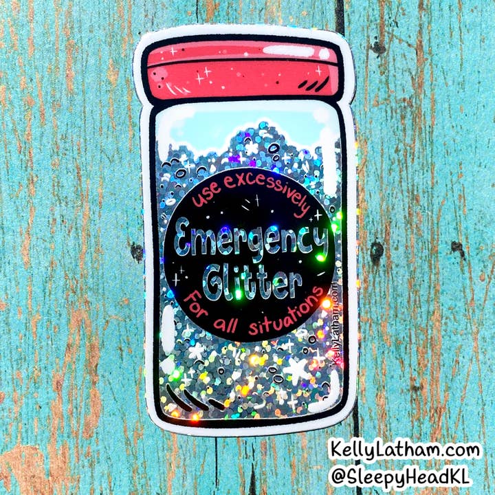 Kelly Latham Art - Vente Autocollant - Autocollant imperméable en vinyle pailleté d'urgence holographique mignon1