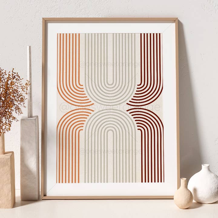 Mid-Century Minimalist Terracotta Arches Line Art Print for wholesale by Onesweetorange
