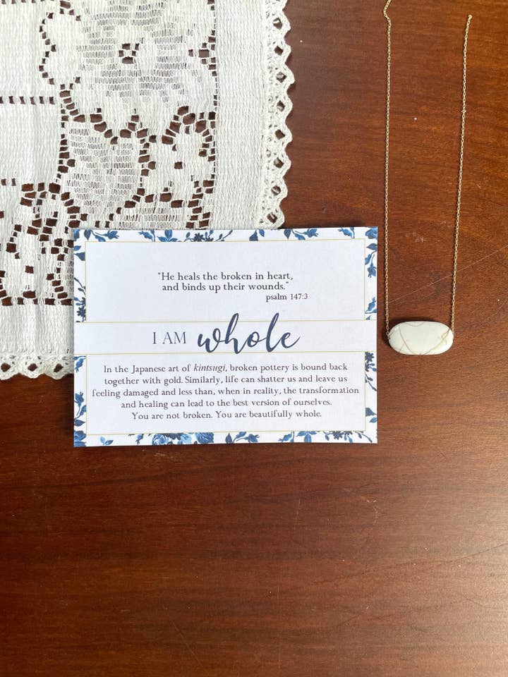 I AM WHOLE Ivory and Gold Necklace with Psalm 147:3 for wholesale by Hamrick Avenue