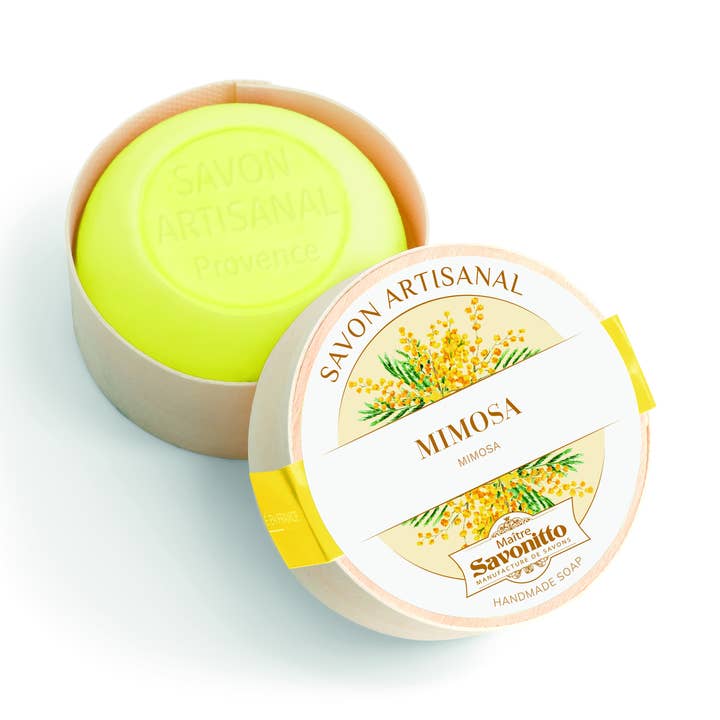 Mimosa Soap in Wooden Box 100g for wholesale by MAITRE SAVONITTO