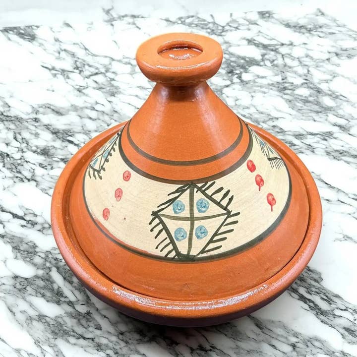 Tajine XL 35 cm in Hand-Painted Terracotta with Ebook #38 for wholesale by Etnico del Mondo