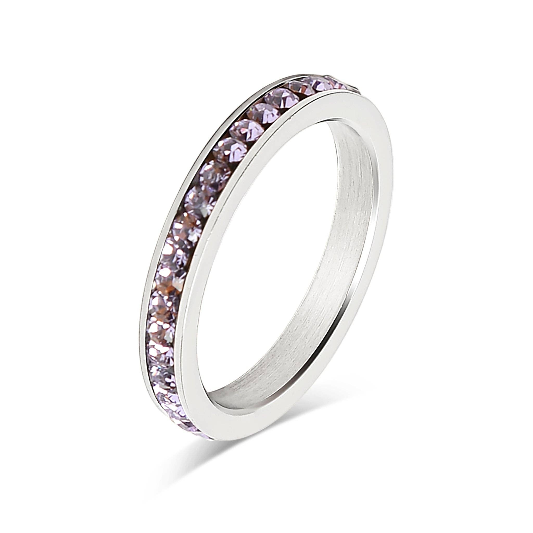 WJW - Wholesale Ring met meerdere stenen - Zilverkleurige CZ eternity-ring van roestvrij staal (januari - juni)2