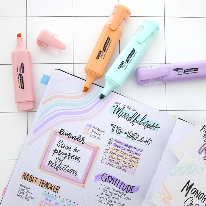Luna Office Supply - Everyday Essential - Wholesale Highlighter - Pastel Highlighters w/ Pocket Clip (4/Pack)