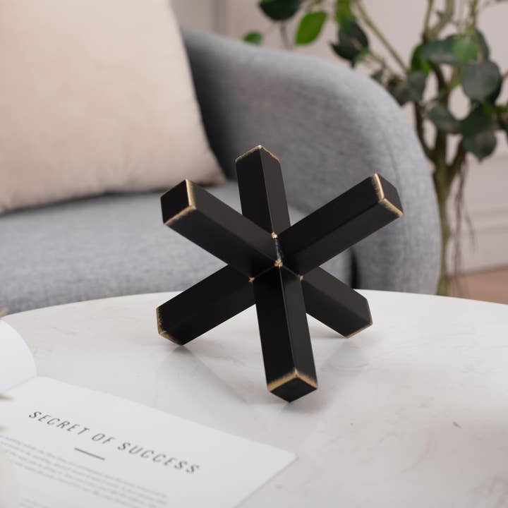 Cheungs Home Decor - Wholesale Decorative Tabletop Object - Eliseen Black Metal Jack Decor | Gold Trim |