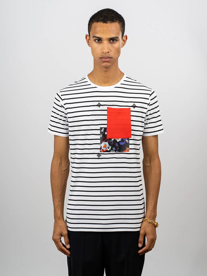 STRIPES FLOWER W/POCKET T-SHIRT for wholesale by ASPETO