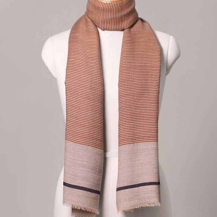 SVEZElife - Wholesale Scarf - Women's - Serene Stride Stripes Wool Scarf - Beige Orange | SVEŽElife