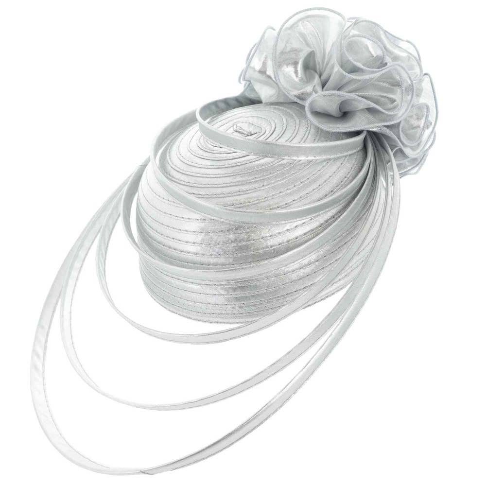 anbfashion - Wholesale Fascinator Hat - Women's - Dressy Rose Pillbox Braid Hat Floating Ribbon Trim 27003