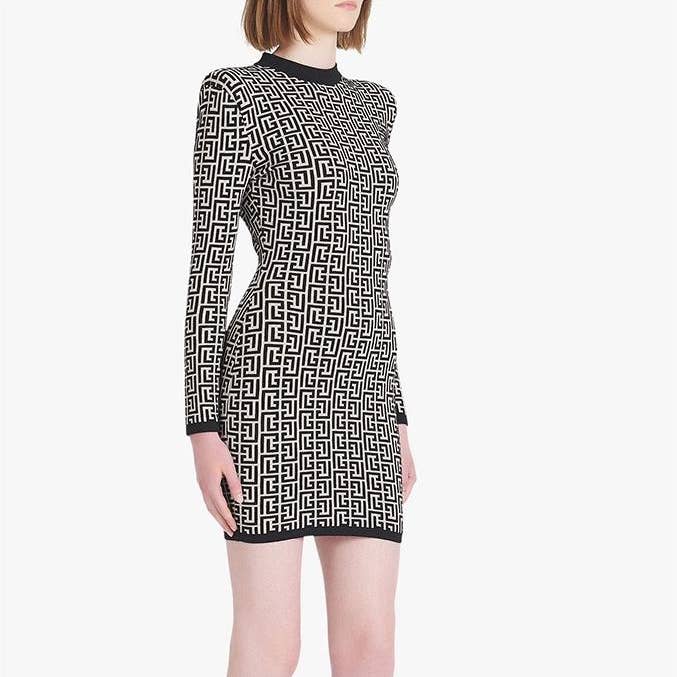 Multi Colored DR020 High-waisted Swastika Pattern Slim-fit Knitted Dress for wholesale on Faire