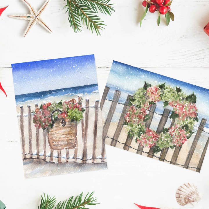 Hydrangea Beach Christmas Card Set for wholesale by ALR Designs
