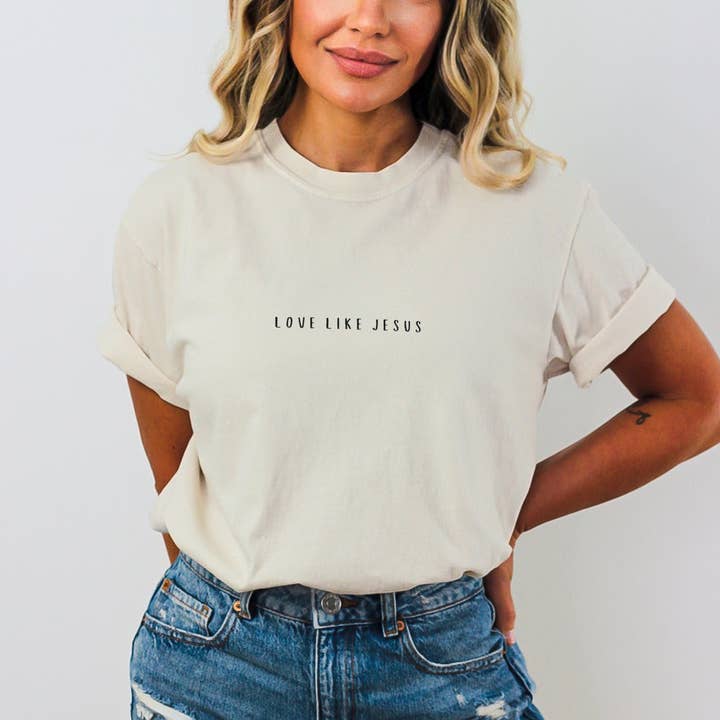 Scripted Pearl - Wholesale T-Shirt - Women's - Love Like Jesus Embroidered Comfort Colors Christian T Shirt11