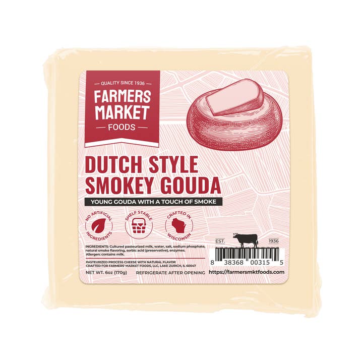 Farmers' Market Foods - Wholesale Cheese - Farmers' Market Dutch Style Smokey Gouda 6oz Shelf Stable