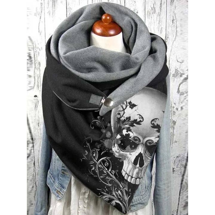 Preto Lenço Triangular Grande com Estampa de Caveira Floral Gótica para venda a revendedores na Faire