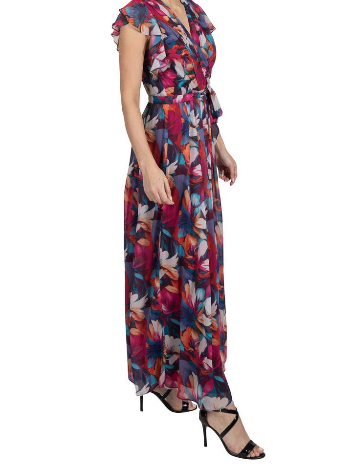 ABITO MAXI PLISSETTATO CON MANICHE A FARFALLA per la vendita all'ingrosso da parte di Donna Ricco