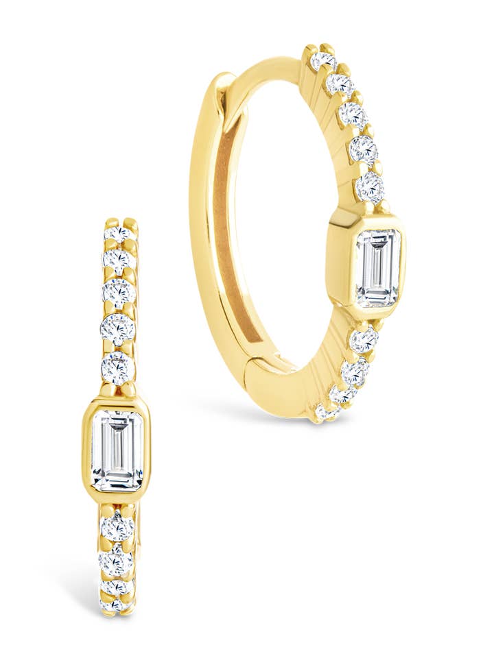 Sterling Silver Emerald Cut Bezel Set Huggie Hoop Earrings for wholesale by Sterling Forever