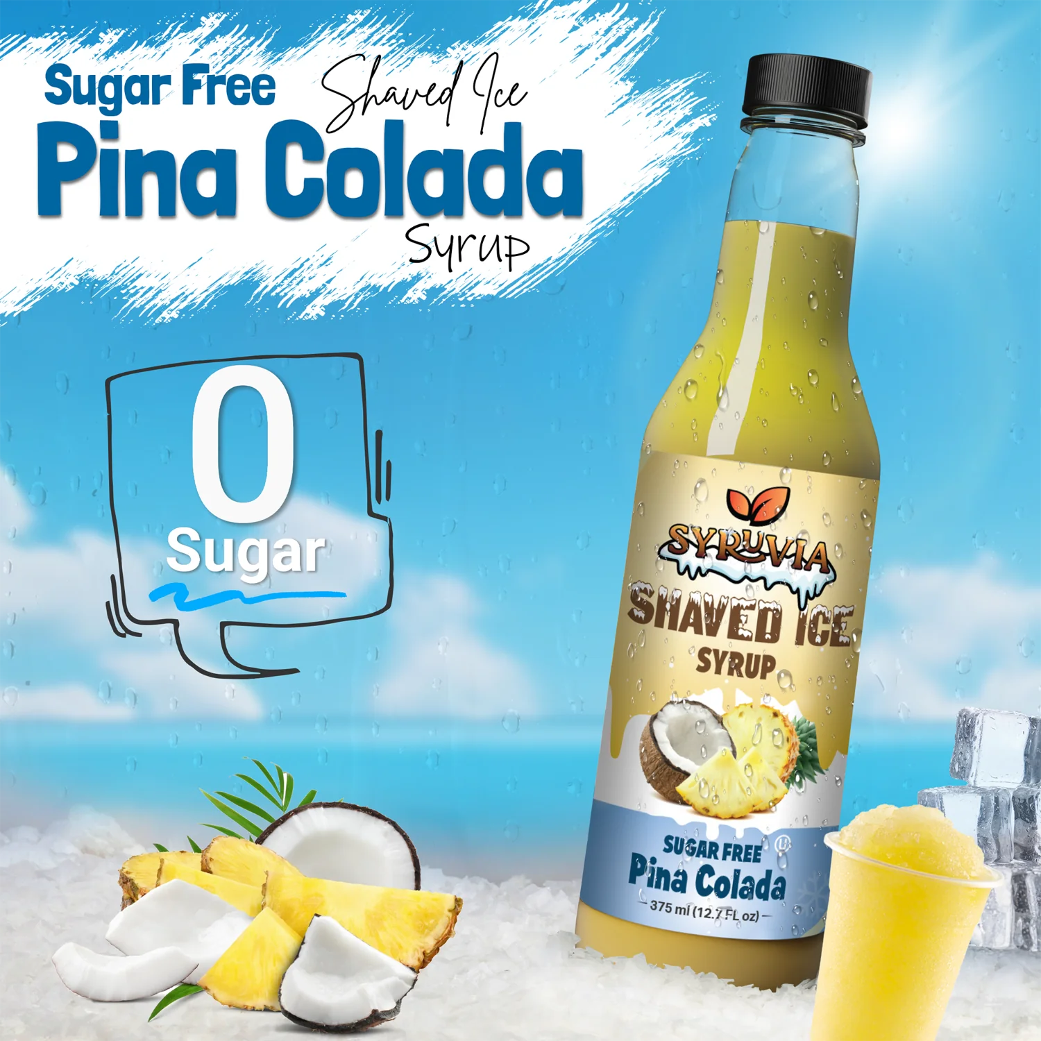 Syruvia - Wholesale Flavored Syrup - Sugar-Free Shaved Ice Pina Colada Syrup1