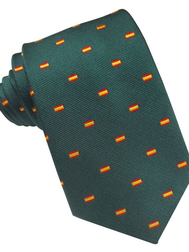GREEN SILK TIE WITH FLAG OF SPAIN for wholesale by Josvil