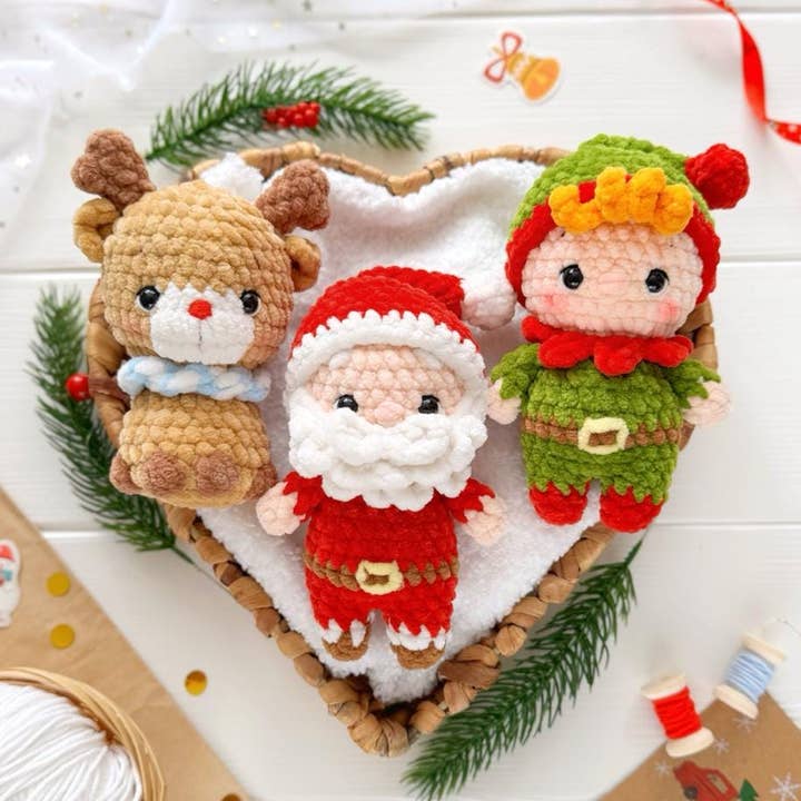 Amigurumi Christmas Crochet Bundle: Santa, Elf, Reindeer for wholesale by TOMOPOD LLC