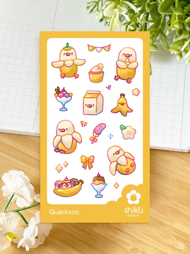 Quackson Sticker Sheet for wholesale by Shiku Designs