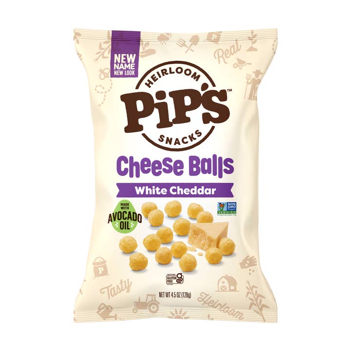 Pip's Heirloom Snacks - Wholesale Puffed Snack - White Cheddar Cheese Balls, 4.5oz (12 Bags in 1 Case)1