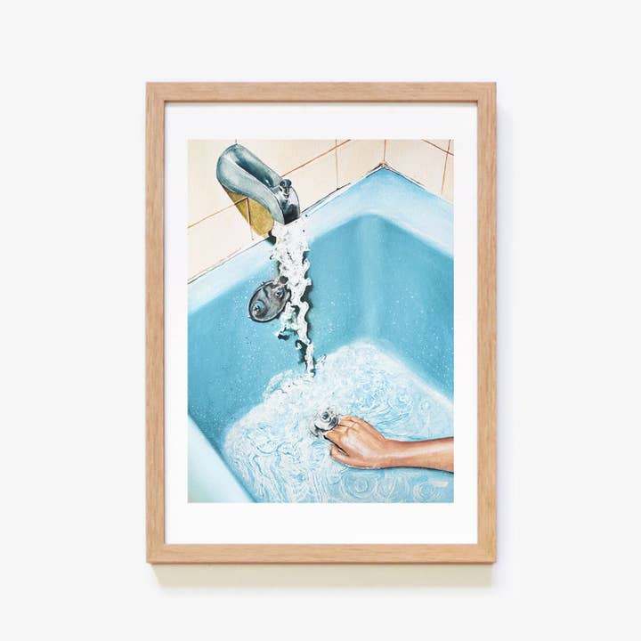 Retro Blue Bath Art Print for wholesale by Julia Ockert