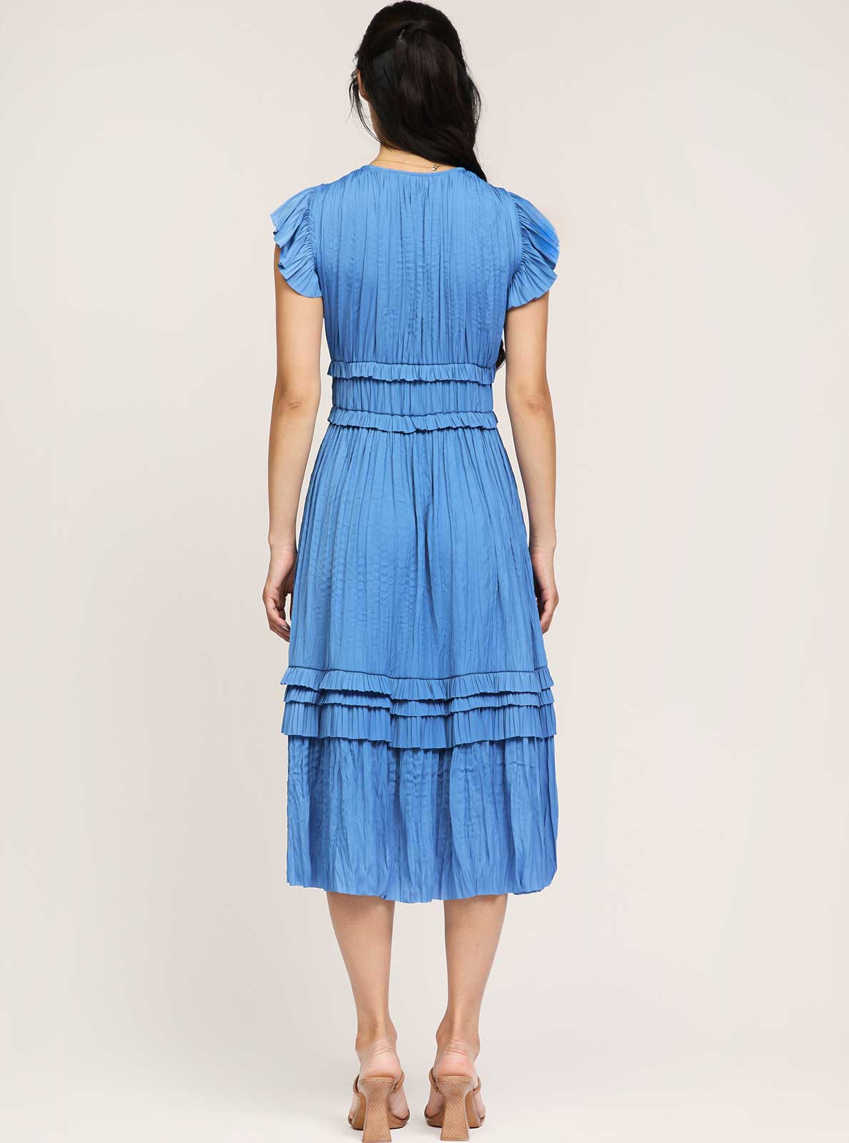 Current Air – wholesale Dress – Women's – Pleated Sleeve Ruffle Long Dress2