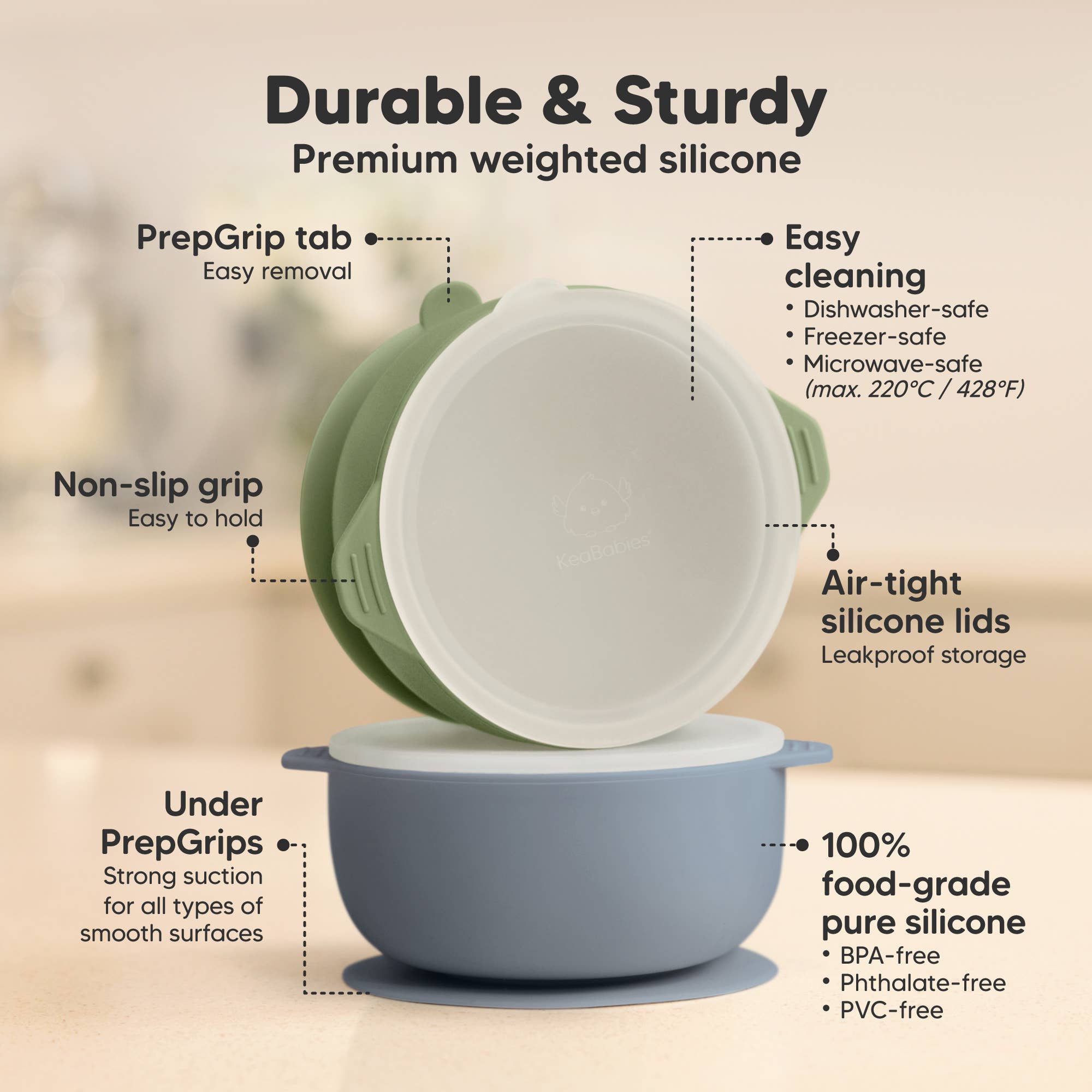 Slate 2-Pack Prep Suction Bowls with Lids, BPA-Free Baby Bowls for wholesale on Faire1