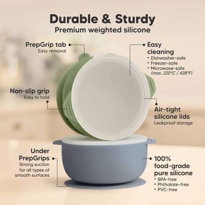 Slate 2-Pack Prep Suction Bowls with Lids, BPA-Free Baby Bowls for wholesale on Faire1