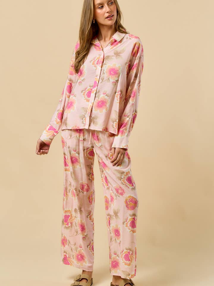 Floral Print Button Down Shirt and Pant Set for wholesale by Lalavon