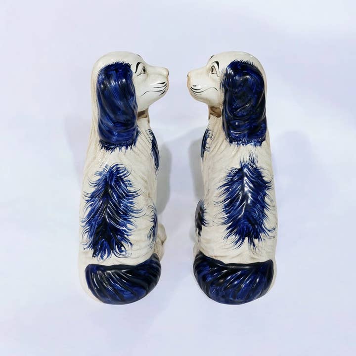 AA Importing - Wholesale Decorative Figurine - Blue and White Ceramic Staffordshire Dog Pair