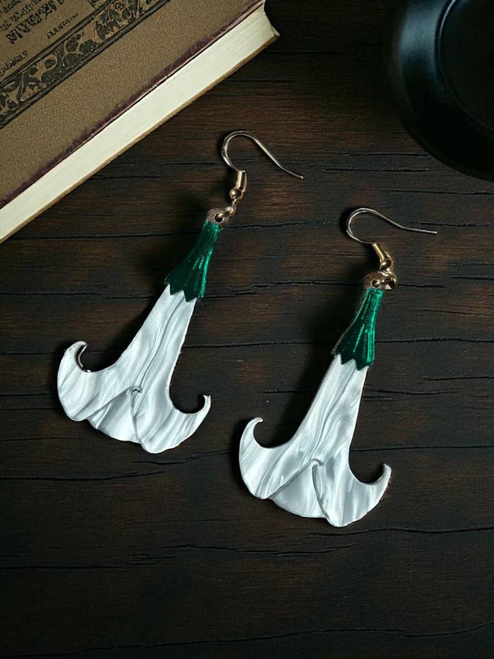 Angel’s Trumpet Earrings – Gothic Floral Acrylic Jewellery | Poison Garden Collection for wholesale by Squishy Jewellery