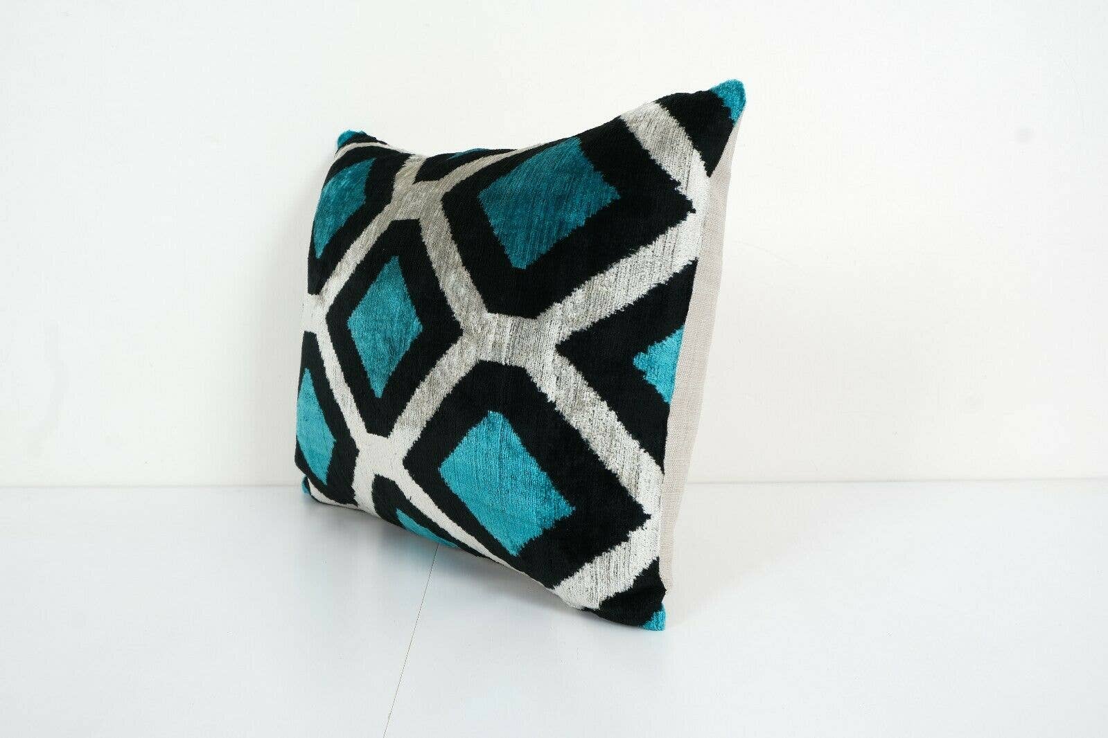 Vintage Pillows Store - Wholesale Throw Pillow Cover - Blue Silk Ikat Velvet Pillow Cover, Handloom Ikat Lumbar2